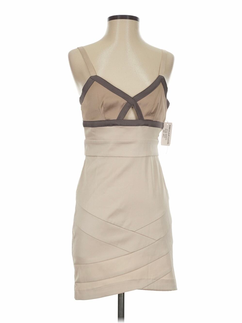 Romeo & Juliet Couture SZ S Plunge Cut Put Cream & Brown Cocktail dress $223